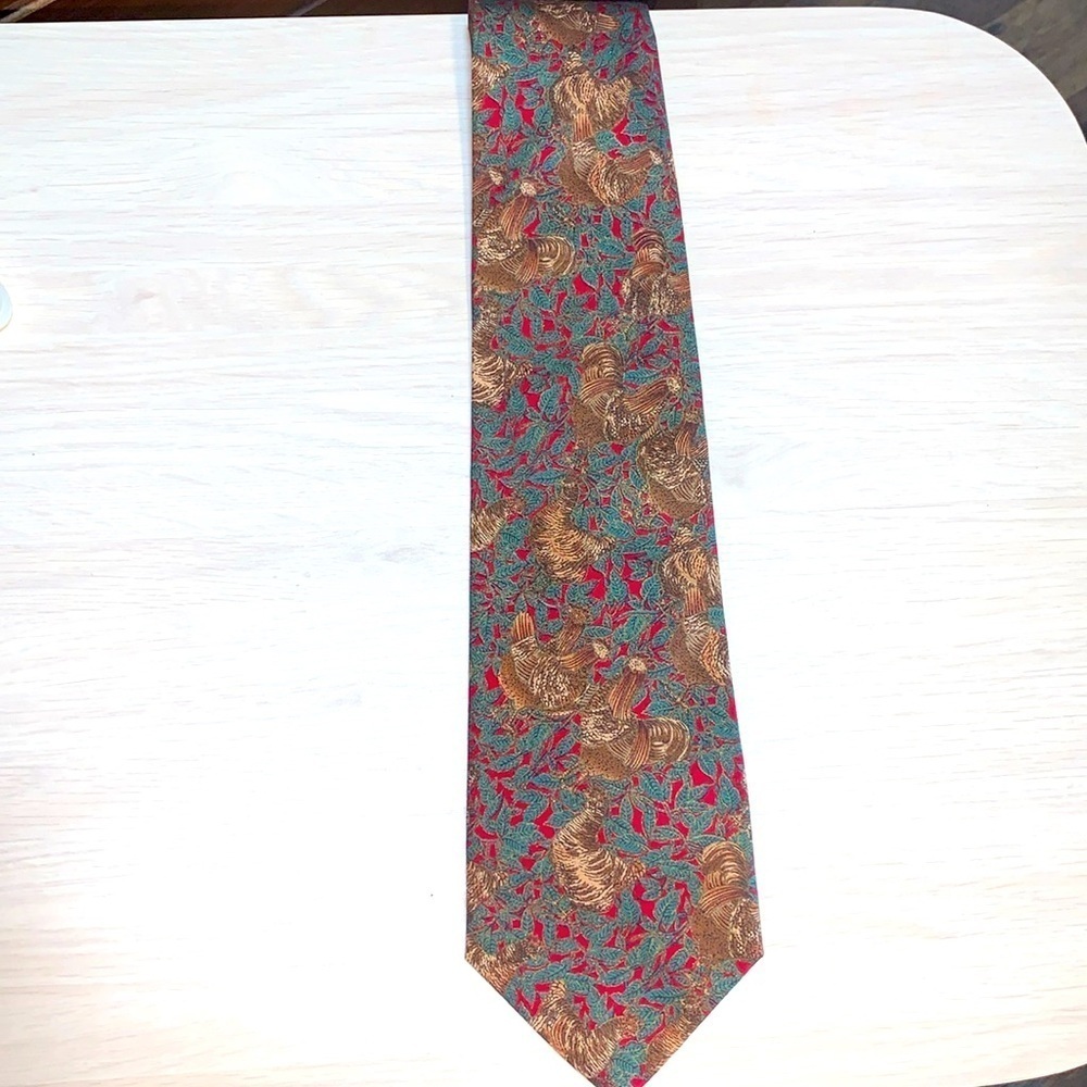 Men’s Vintage 90s 1998 Chicken Tie Wearable Art Farmer Chicken Dad Cotton Tie